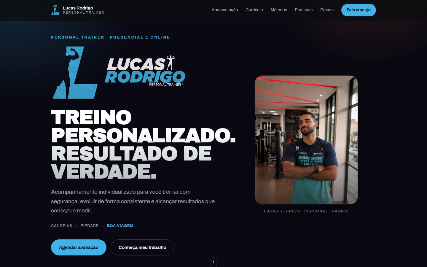Página inicial do site Lucas Rodrigo Personal Trainer