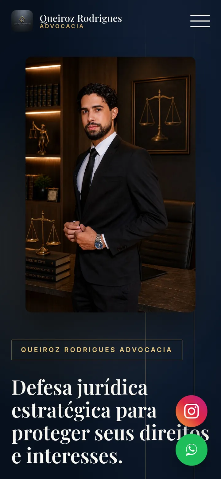 Versão mobile do site Queiroz Rodrigues Advocacia