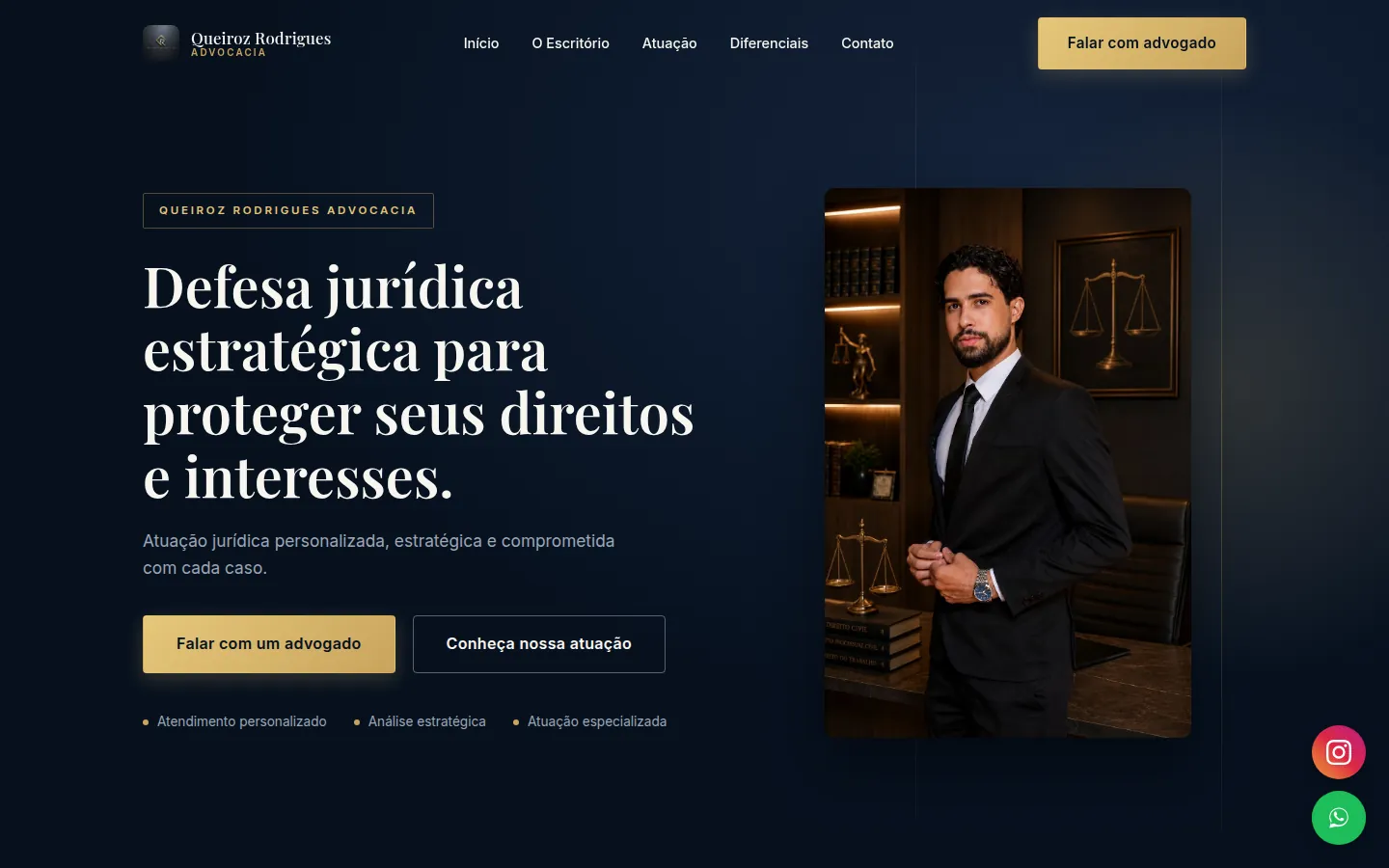 Site institucional desenvolvido para Queiroz Rodrigues Advocacia